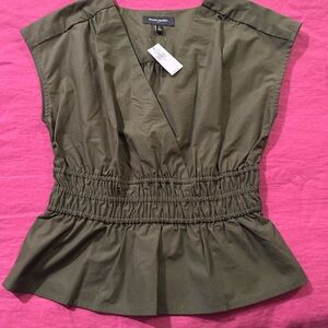 Banana republic olive poplin smocked waist peplum size S olive green